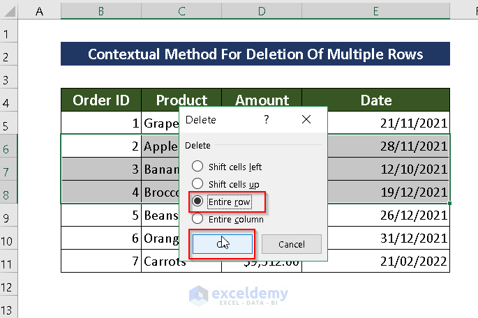 Use Context Menu to Delete Multiple Rows at Once