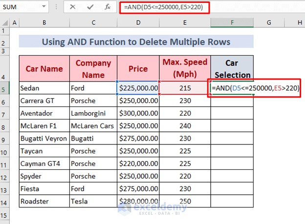deleting multiple rows using formula