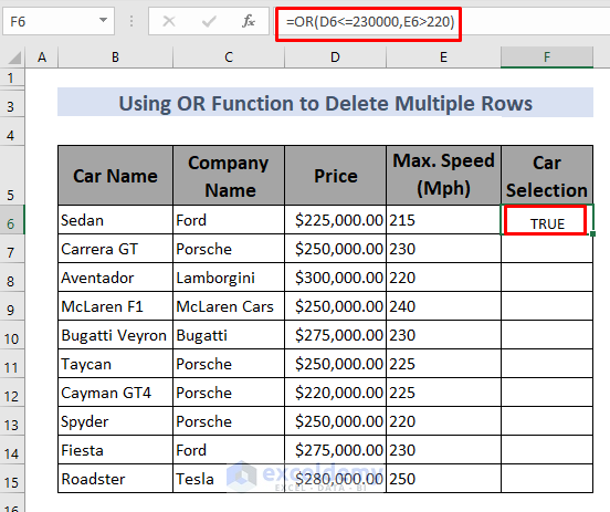 Deleting multiple rows using or function