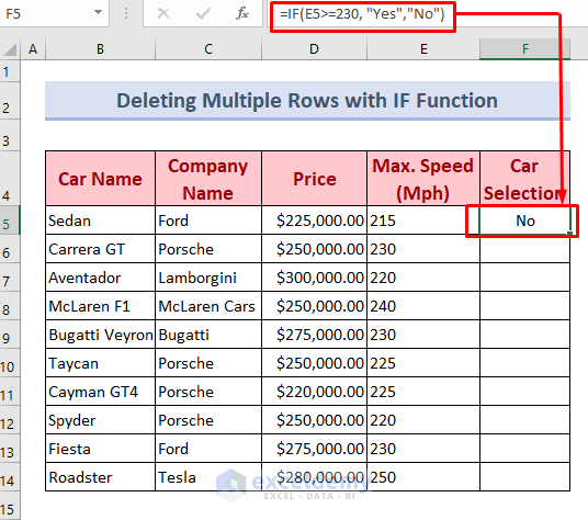 Using If Function to Delete Multiple Rows in Excel 