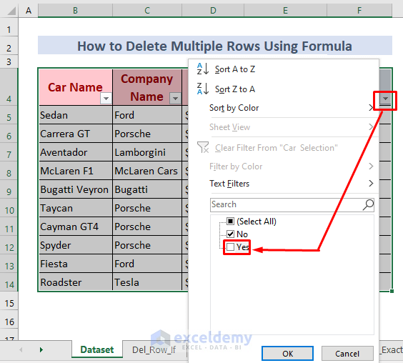 delete multiple rows using if function