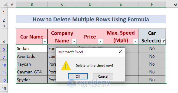 using if function to delete multiple rows