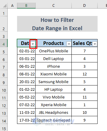 how to filter date range in excel