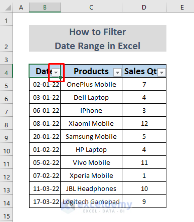 how to filter date range in excel