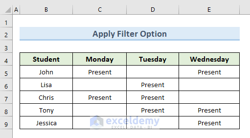 Apply Filter Option to Find Blank Cells in Excel from Specific Column