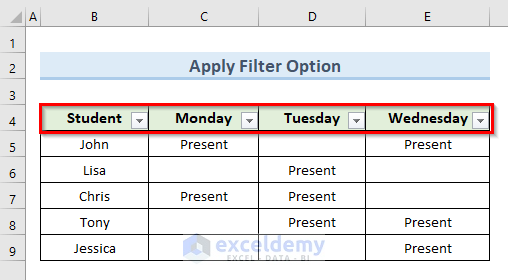 Apply Filter Option to Find Blank Cells in Excel from Specific Column