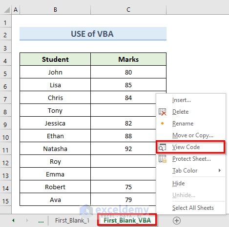 VBA Code to Find First Blank Cell in Excel