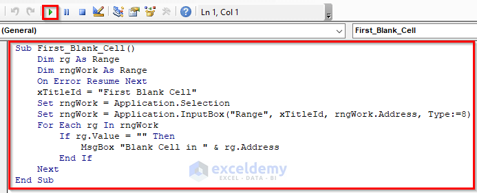 VBA Code to Find First Blank Cell in Excel