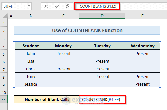Use COUNTBLANK Function to Find Blank Cells in Excel