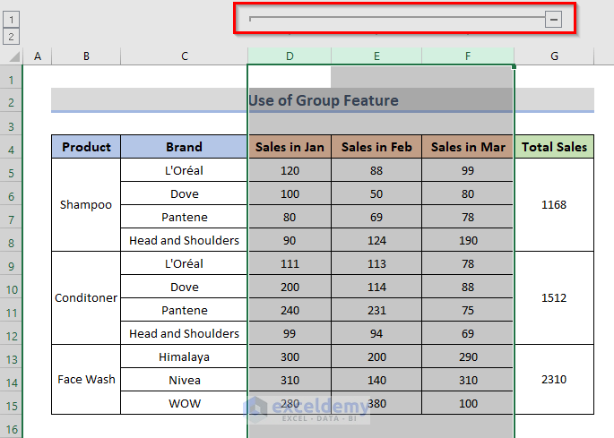 Grouping Cells Using Excel Group Feature