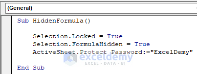 How to hide formula from selection in excel using vba