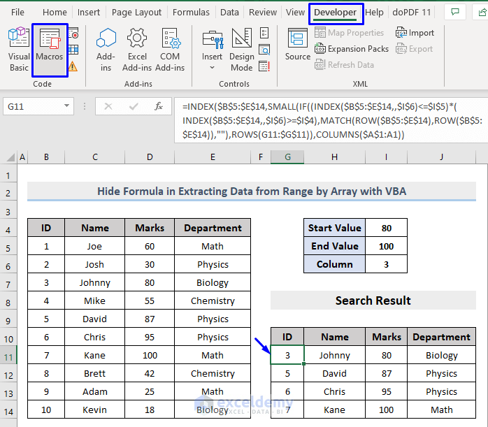 Run the macro for how to hide formula from selection in excel using vba