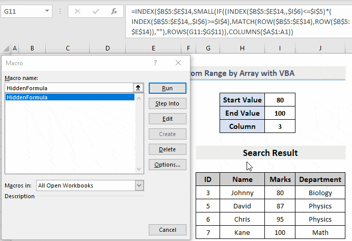 Result of How to hide formula from multiple selection in excel using vba