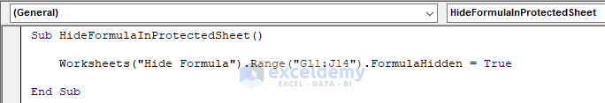 How to hide formula for a range in excel using vba