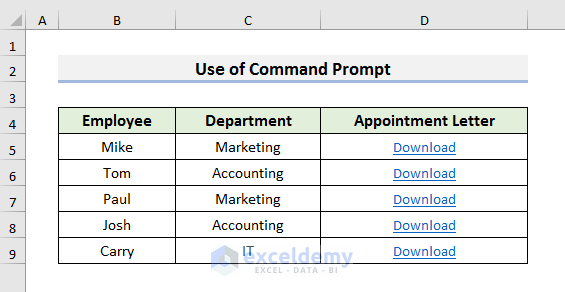 Use of Command Prompt to Hyperlink Multiple PDF Files in Excel