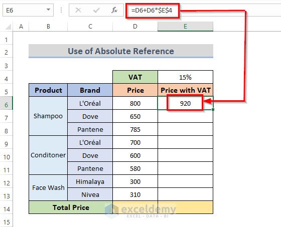 Lock a Group of Cells with Absolute References in Excel Formula