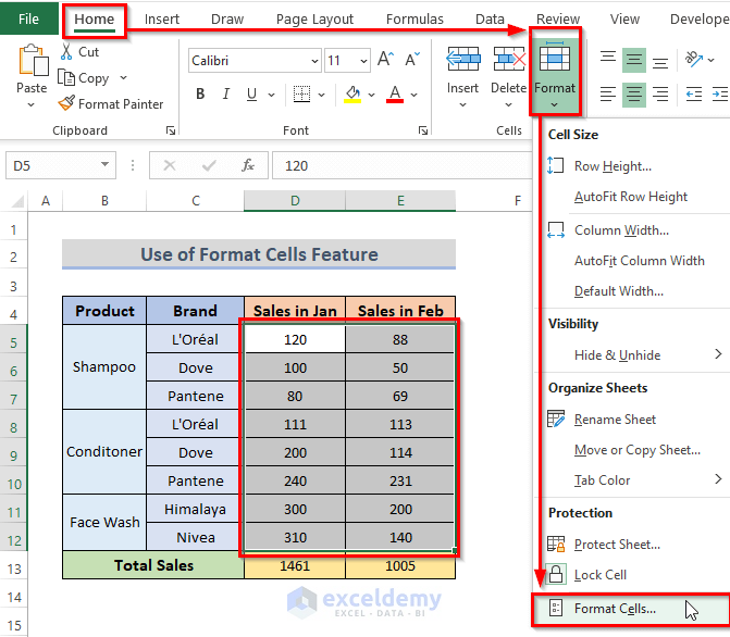 Excel Format Cells Feature to Lock a Group of Cells
