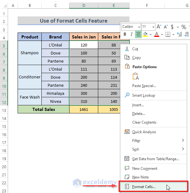 Excel Format Cells Feature to Lock a Group of Cells