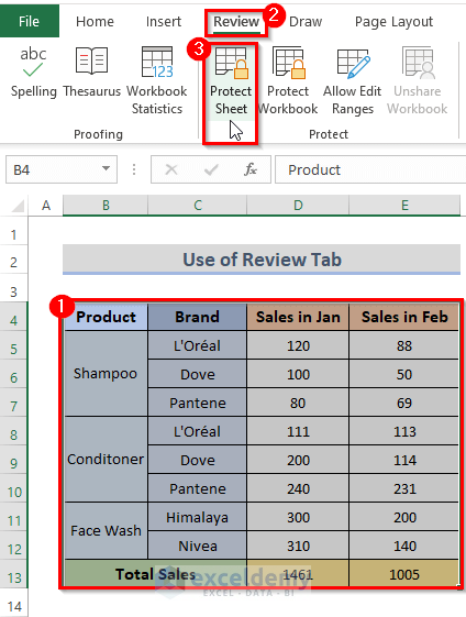 Use the Review Tab in Excel to Freeze a Group of Cells