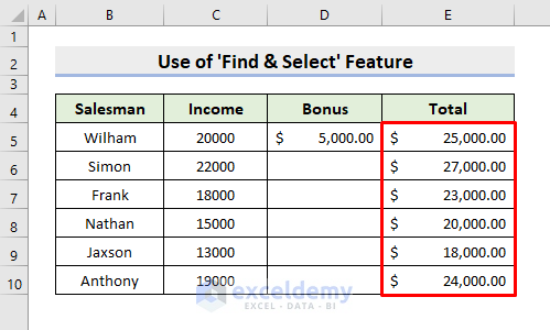 Excel ‘Find & Select’ Feature to Lock Formula Cells