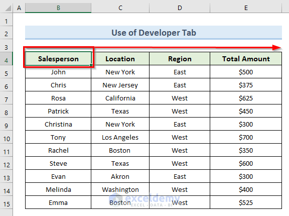 Use Developer Tab to Lock Cells When Scrolling in Excel