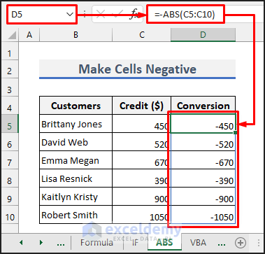 Make a Group of Cells Negative with ABS Function