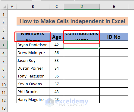 how to make cells independent in excel