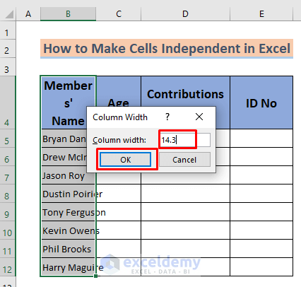 how to make cells independent in excel