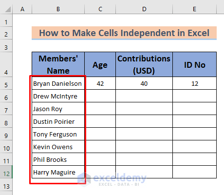 how to make cells independent in excel using double click
