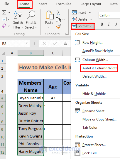 how to make cells independent in excel by AutoFit Column Width