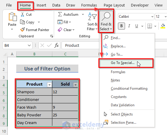 Excel Filter Option to Make Empty Cells Blank
