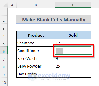 Make Empty Cells Blank Cells Manually in Excel