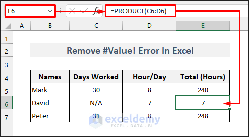 remove value error in excel using PRODUCT function
