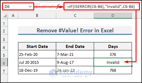 remove value error in excel using IF & ISERROR functions