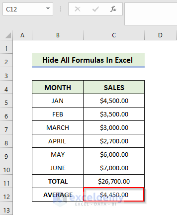 Hide All Formulas in Excel