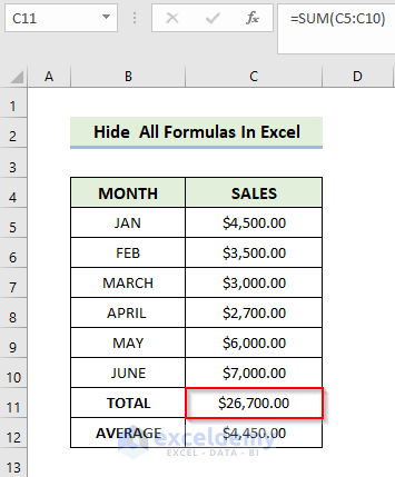 Hide All Formulas in Excel