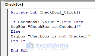 VBA code to check if checkbox is checked in excel in msgbox