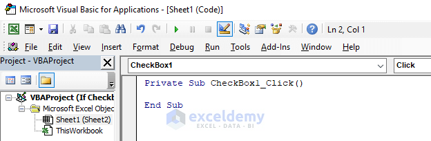 auto generated code to to check if checkbox is checked in excel vba