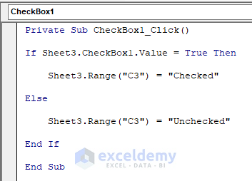 VBA code to check if checkbox is checked in excel with text