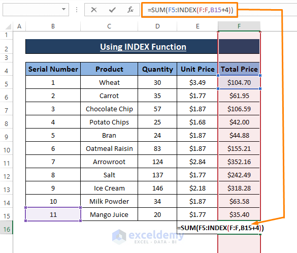 index function-Variable Row Number as Cell Reference in Excel