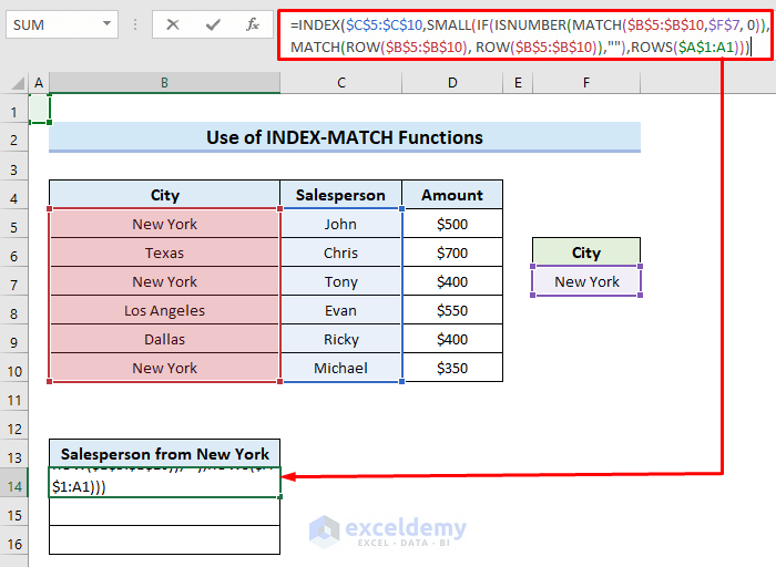 Use INDEX MATCH Functions to Extract Values with the Same Index