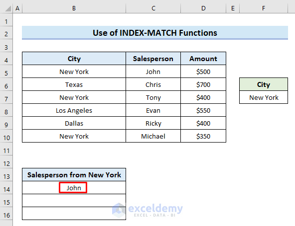 Use INDEX MATCH Functions to Extract Values with the Same Index
