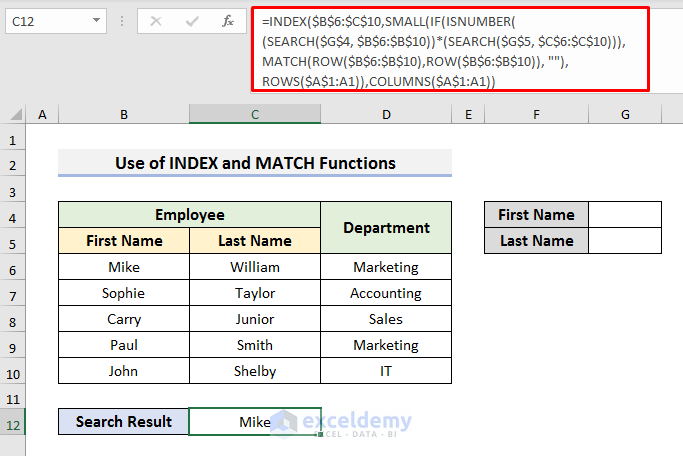 Excel INDEX-MATCH Formula with Multiple Criteria for Partial Text