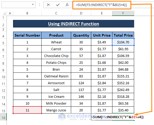 indirect function-Variable Row Number as Cell Reference in Excel