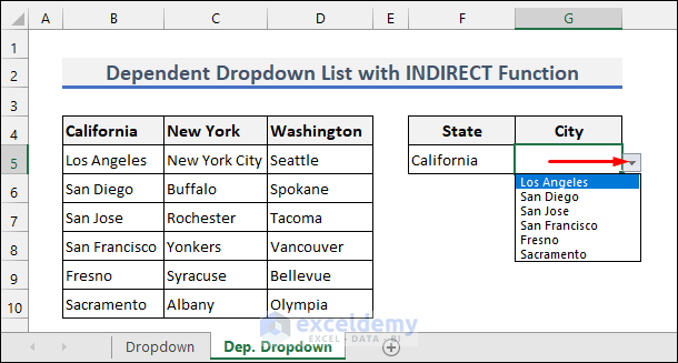 Create a Dependent Drop Down List with INDIRECT Function