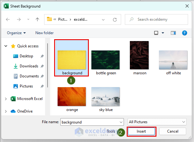 how to insert picture in excel cell background