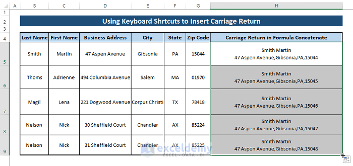 keyboard result-Carriage Return in Excel Formula to Concatenate