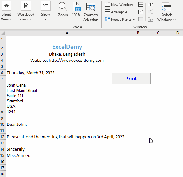 Result of macro to populate a mail merge document from excel