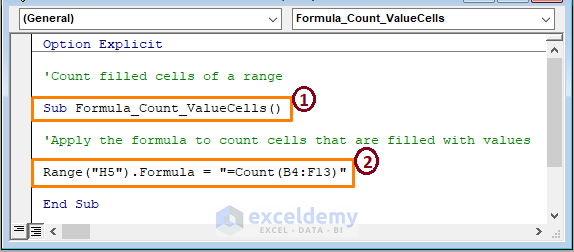 Method 4 macro-Count Filled Cells in Excel using VBA