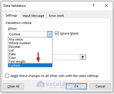 Apply Multiple Data Validation in One Cell in Excel with Specific Criteria